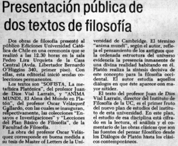 Presentación pública de dos textos de filosofía.