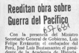 Reeditan obra sobre Guerra del Pacífico.  [artículo]