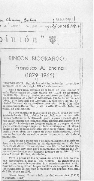 Francisco A. Encina (1874-1965)  [artículo].