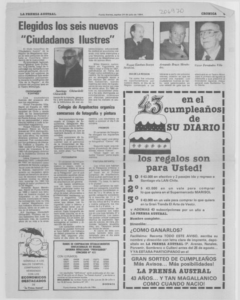 Elegidos los seis nuevos "Ciudadanos Ilustres"