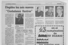 Elegidos los seis nuevos "Ciudadanos Ilustres"