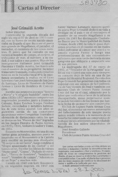 José Grimaldi Acotto  [artículo] José Rosales Galindo