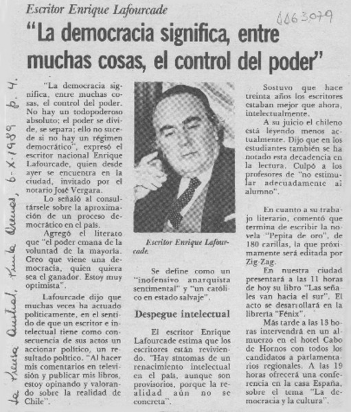 "La democracia significa entre muchas cosas, el control del poder"  [artículo].