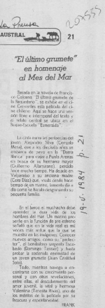 "El último grumete" en homenaje al mes del mar