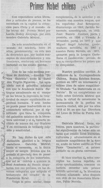 Primer Nobel chileno.
