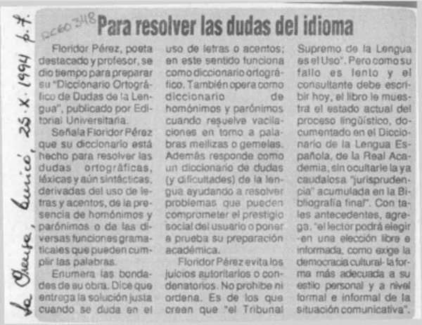Para resolver las dudas del idioma  [artículo].