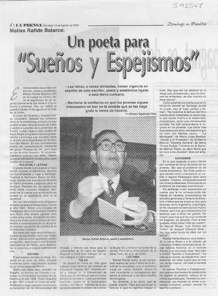 Un poeta para "Sueños y espejismos"  [artículo] Homero Sepúlveda Pérez