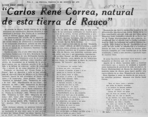 Carlos René Correa, natural de esta tierra de Rauco"