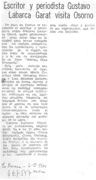 Escritor y periodista Gustavo Labarca Garat visita osorno.
