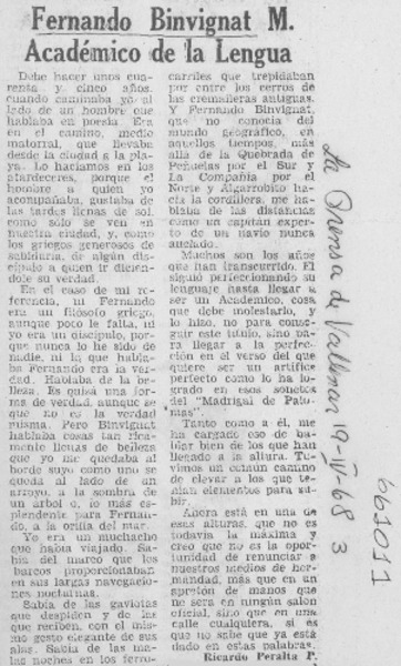 Fernando Binvignat M. Académico de la Lengua
