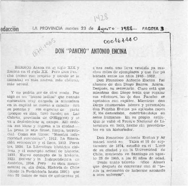 Don "Pancho" Antonio Encina  [artículo].