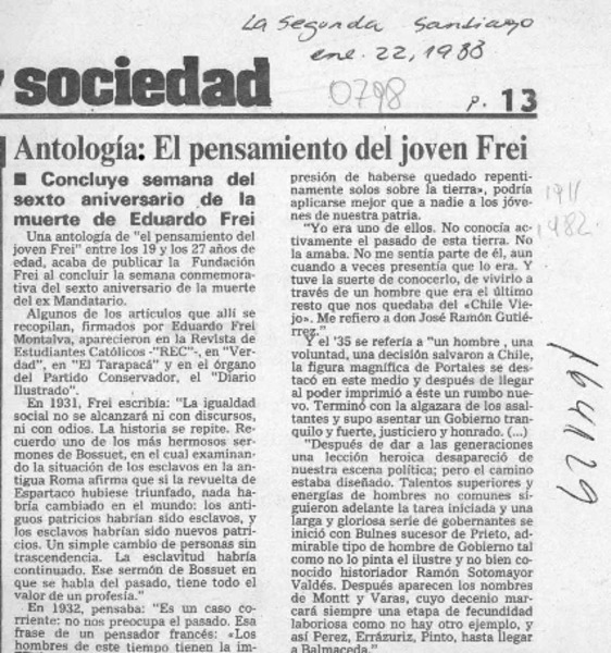 Antología, "El pensamiento del joven Frei"  [artículo].