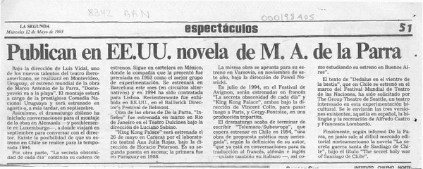 Publican en EE.UU. novela de M. A. de la Parra  [artículo]