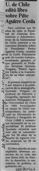 U. de Chile editó libro sobre Pdte. Aguirre Cerda  [artículo].