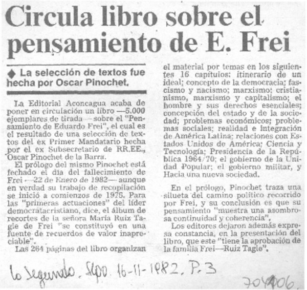 Circula libro sobre el pensamiento de E. Frei.
