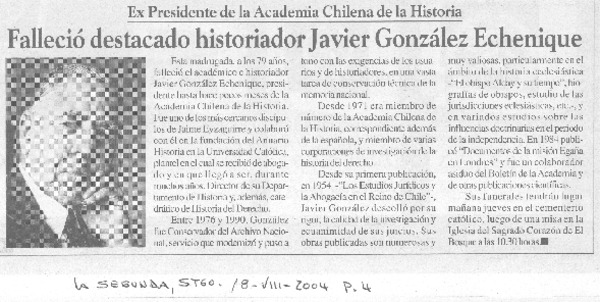 Falleció destacado historiador Javier González Echenique