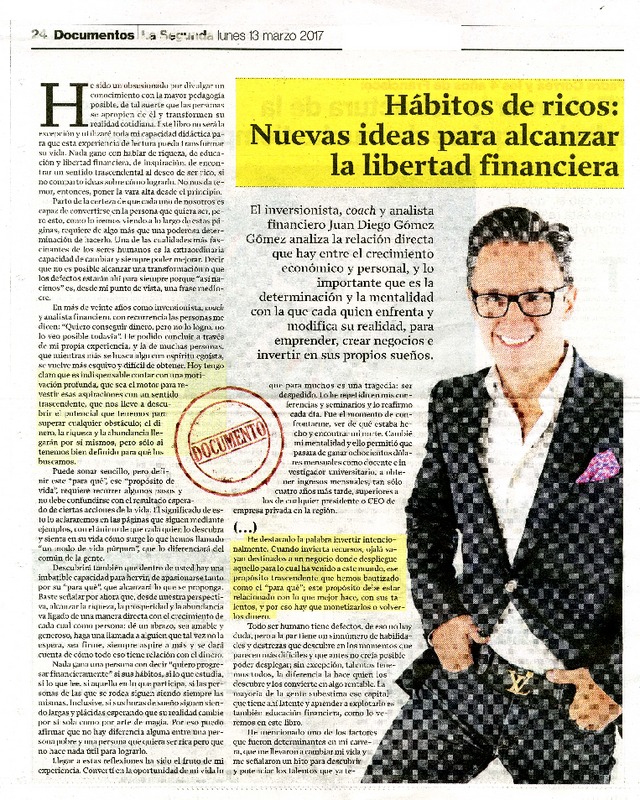 Hábitos de ricos: nuevas ideas para alcanzar la libertad financiera [artículo] Juan Diego Gómez Gómez