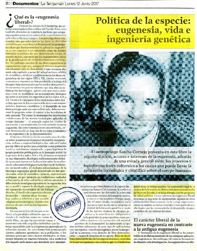 Política de la especie : eugenesia, vida e inegeniería genética. [artículo]