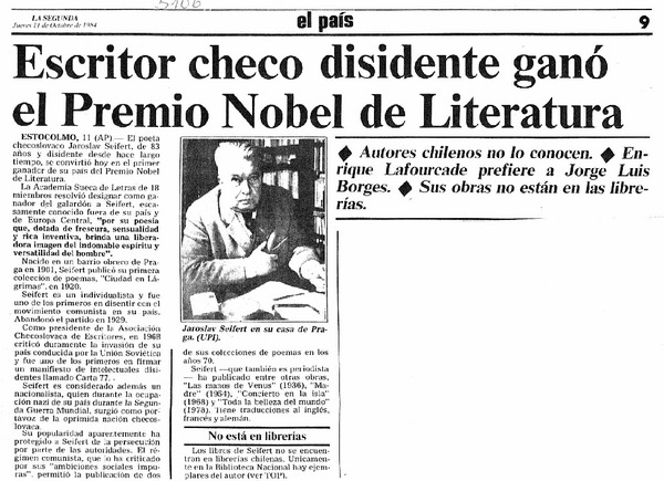 Escritor checo disidente ganó el Premio Nobel de Literatura.