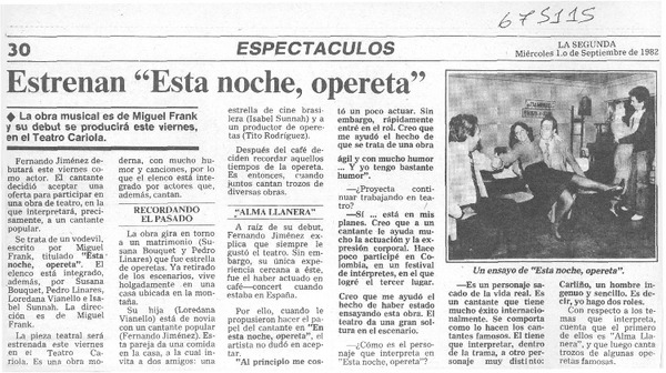 Estrenan "Esta noche opereta".