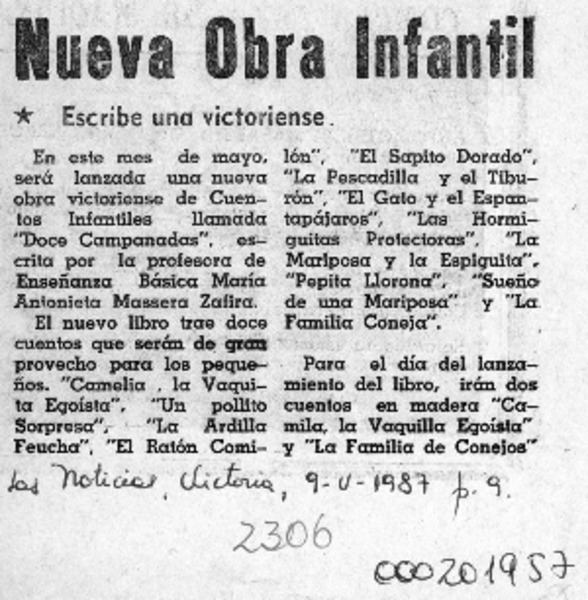 Nueva obra infantil  [artículo].