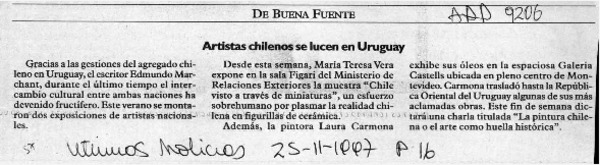 Artistas chilenos se lucen en Uruguay  [artículo].