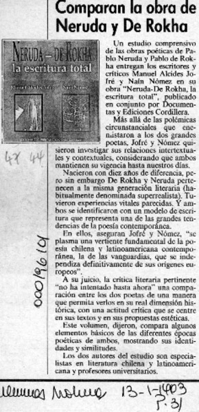 Comparan la obra de Neruda y De Rokha  [artículo].