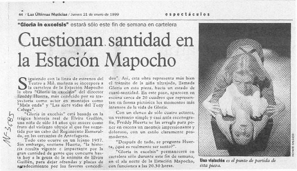 Cuestionan santidad en la Estación Mapocho  [artículo].