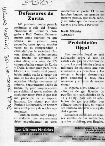 Defensores de Zurita  [artículo] Martín Güiraldes