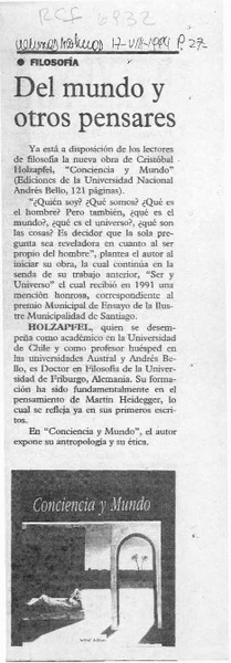 Del mundo y otros pensares  [artículo].