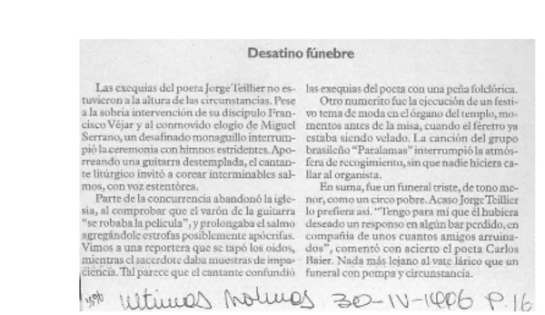 Desatino fúnebre  [artículo].