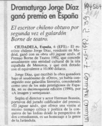 Dramaturgo Jorge Díaz ganó premio en España  [artículo].