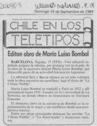 Editan obra de María Luisa Bombal