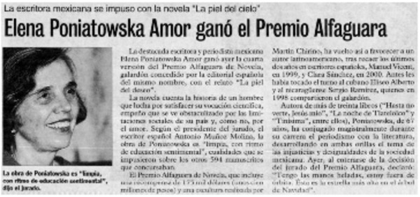Elena Poniatowska Amor ganó el Premio Alfaguara.