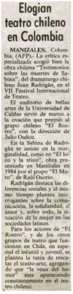 Elogian teatro chileno en Colombia.