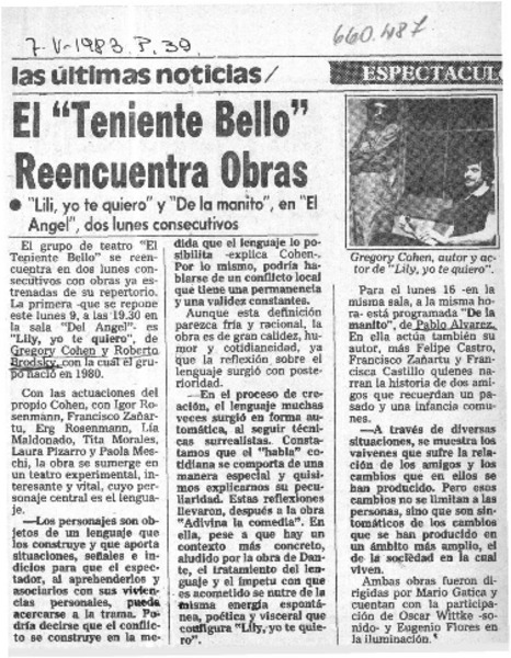 El "Teniente Bello" reencuentra obras.  [artículo]