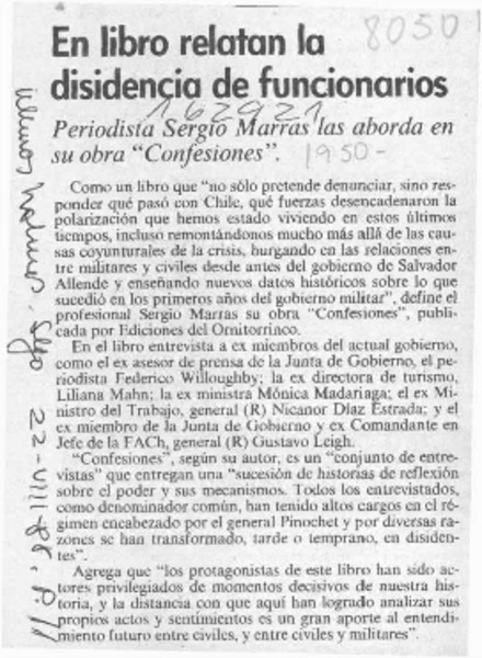 En libro relatan la disidencia de funcionarios  [artículo].