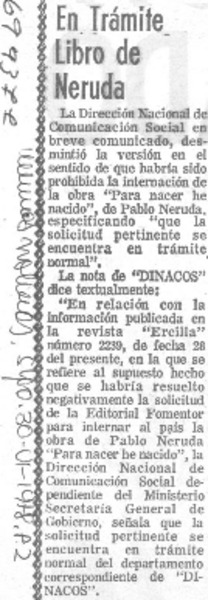 En trámite libro de Neruda.