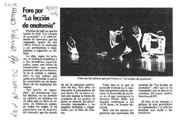 Foro por "La lección de anatomía"  [artículo].