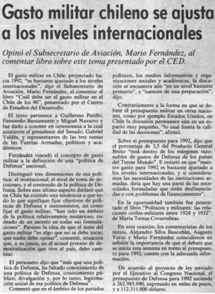 Gasto militar chileno se ajusta a los niveles internacionales