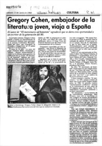 Gregory Cohen, embajador de la literatura joven, viaja a España  [artículo].