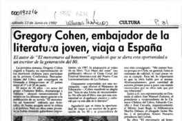 Gregory Cohen, embajador de la literatura joven, viaja a España  [artículo].