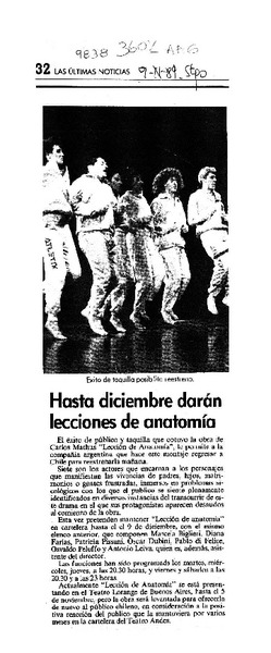 Hasta diciembre darán "Lecciones de anatomía"  [artículo].