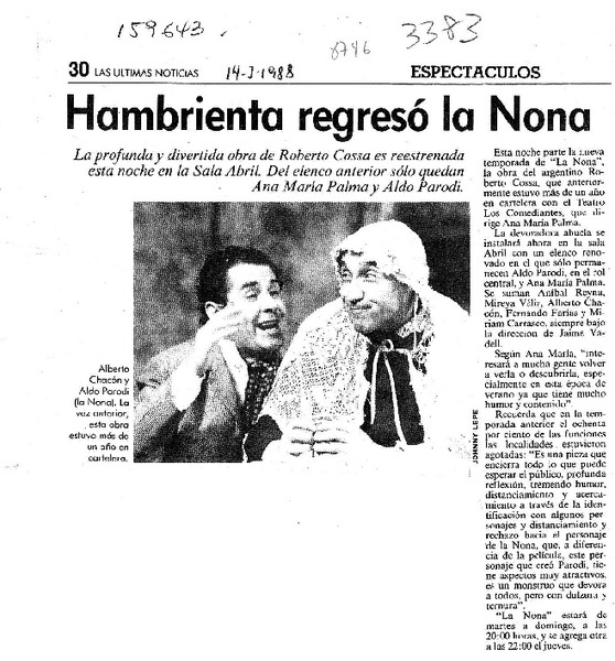 Hambrienta regresó la Nona  [artículo].