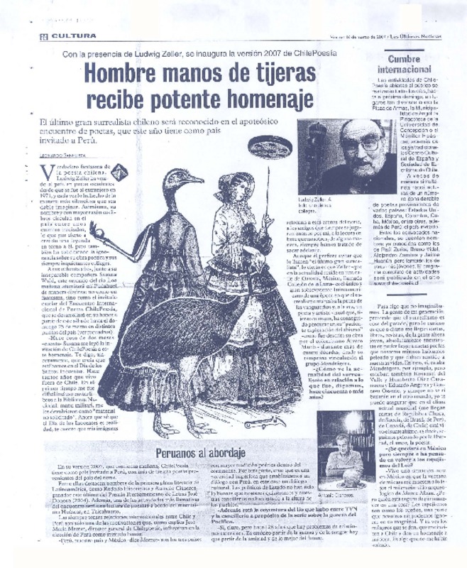 Hombre manos de tijeras recibe potente homenaje  [artículo] Leonardo Sanhueza.