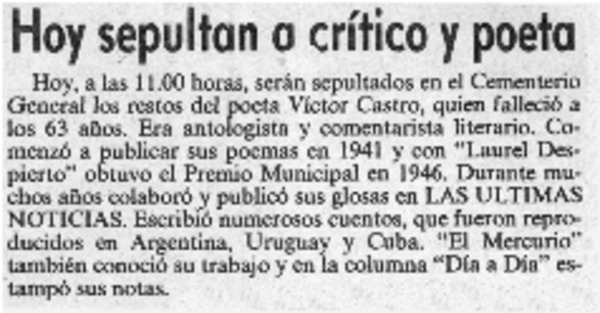 Hoy sepultan a crítico y poeta.