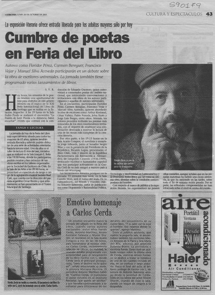 Cumbre de poetas en Feria del Libro  [artículo] S. V. R.