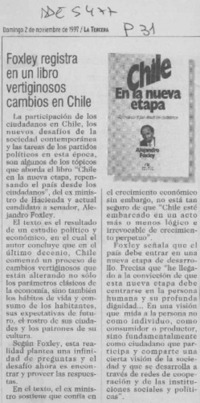 Foxley registra en un libro vertiginosos cambios en Chile  [artículo].