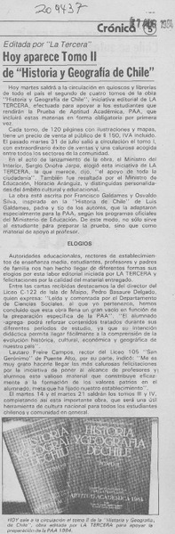 Hoy aparece tomo II de "Historia y geografía de Chile"