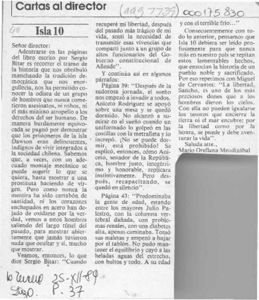 Isla 10  [artículo] Mario Orellana Mendizábal.